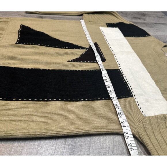 Bare Fox Urban Gear Sweater Mens‎ XL Tan Geometric Patchwork Grunge Y2K Hip Hop - Picture 5 of 10